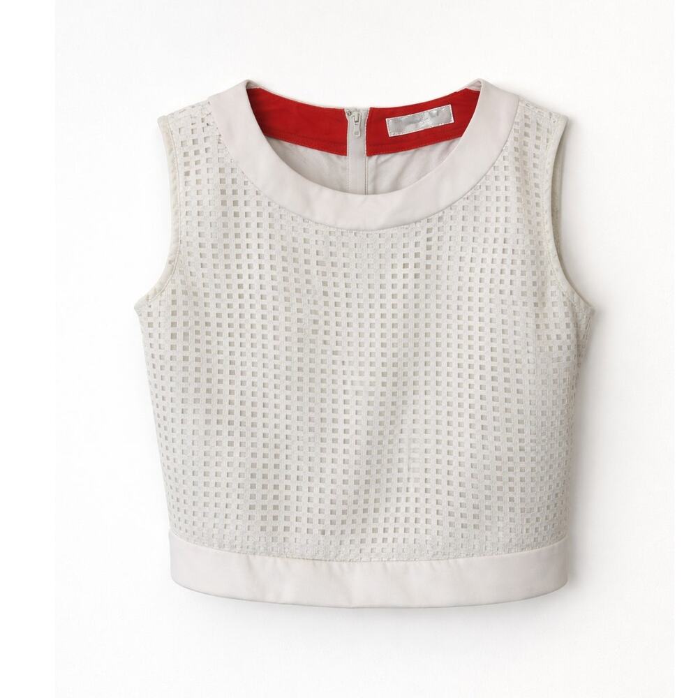 Patrizia Luca Milano Crop Top Womens S White Mesh Back Zip Modern Sleeveless